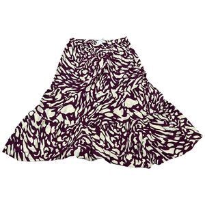 ba&sh Gianna Tiered Skirt Women Lg Burgundy White Geo Print Pleated Back Zip NWT